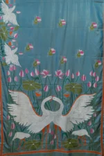 Bolpur – Hand-Stitched Green Swan Motif Nakshi Kantha Saree - Image 4