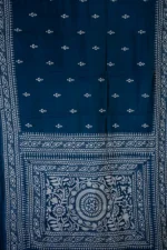 Bolpur – Hand-Stitched Peacock Blue Alpona Nakshi Kantha Saree - Image 4