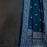 Bolpur – Hand-Stitched Peacock Blue Alpona Nakshi Kantha Saree