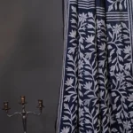 Bolpur – Hand-Stitched Dark Blue Leafy Vine Nakshi Kantha Saree
