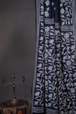 Bolpur – Hand-Stitched Dark Blue Leafy Vine Nakshi Kantha Saree