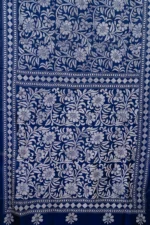 Bolpur – Hand-Stitched Indigo Blue Floral Nakshi Kantha Saree - Image 3