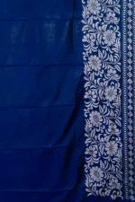 Bolpur – Hand-Stitched Indigo Blue Floral Nakshi Kantha Saree - Image 4