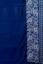 Bolpur – Hand-Stitched Indigo Blue Floral Nakshi Kantha Saree - Image 4