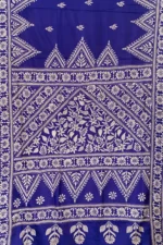 Bolpur – Hand-Stitched Navy Blue Flower Motif Nakshi Kantha Saree - Image 3