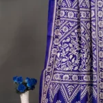 Bolpur – Hand-Stitched Navy Blue Flower Motif Nakshi Kantha Saree