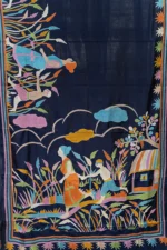 Bolpur – Hand-Stitched Navy Blue Mother-Child Nakshi Kantha Saree - Image 4