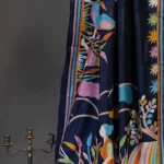 Bolpur – Hand-Stitched Navy Blue Mother-Child Nakshi Kantha Saree