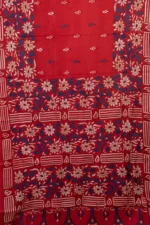 Bolpur – Hand-Stitched Red Floral Motif Nakshi Kantha Saree - Image 3