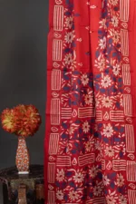 Bolpur – Hand-Stitched Red Floral Motif Nakshi Kantha Saree
