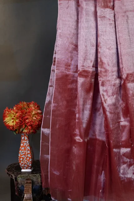 Phulia – Handwoven Dusty Rose Raga Tissue Silk Saree