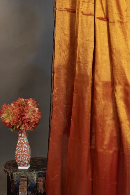 Phulia – Handwoven Burnt Orange Raga Tissue Silk Saree