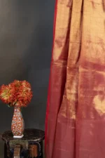 Phulia – Handwoven Coral Pink Raga Tissue Silk Saree