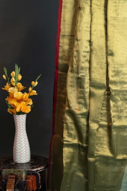 Phulia – Handwoven Copper Gold Raga Tissue Silk Saree