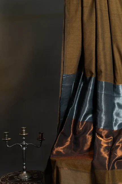Phulia – Sepia Brown Handwoven Saree with Lustrous Metallic Highlights