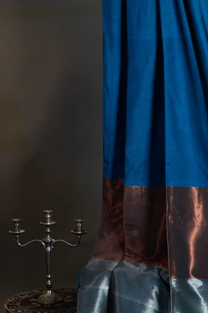 Phulia – Cerulean Blue Handloom Saree with Lustrous Metallic Highlights