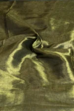 Phulia – Handwoven Moss Green Raga Tissue Silk Saree - Image 4