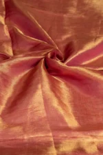 Phulia – Handwoven Coral Pink Raga Tissue Silk Saree - Image 2