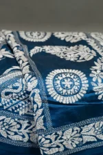 Bolpur – Hand-Stitched Electric Blue Floral Motif Nakshi Kantha Saree - Image 2