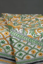 Bolpur – Hand-Stitched White Sunflower Motif Nakshi Kantha Saree - Image 2