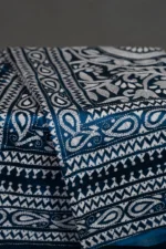 Bolpur – Hand-Stitched Peacock Blue Alpona Nakshi Kantha Saree - Image 3