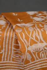 Bolpur – Hand-Stitched Ocher Yellow Lotus Motif Nakshi Kantha Saree - Image 3