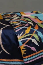 Bolpur – Hand-Stitched Navy Blue Mother-Child Nakshi Kantha Saree - Image 2