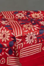 Bolpur – Hand-Stitched Red Floral Motif Nakshi Kantha Saree - Image 3