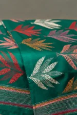 Bolpur – Hand-Stitched Green Maple Leaf Motif Nakshi Kantha Saree - Image 2