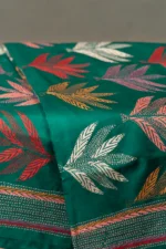 Bolpur – Hand-Stitched Green Maple Leaf Motif Nakshi Kantha Saree - Image 2