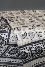 Bolpur – Hand-Stitched Beige Tribal Motif Nakshi Kantha Saree - Image 2