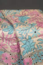 Bolpur – Hand-Stitched Cream Beige Floral Motif Nakshi Kantha Saree - Image 2