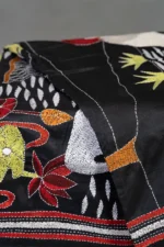 Bolpur – Hand-Stitched Black Fisherman Theme Nakshi Kantha Saree - Image 3