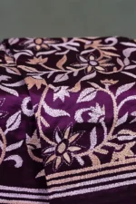 Bolpur – Hand-Stitched Purple Leafy Motif Nakshi Kantha Saree - Image 3