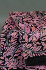 Bolpur – Hand-Stitched Black Pink Floral Nakshi Kantha Saree - Image 2