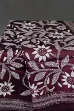 Bolpur – Hand-Stitched Reddish Brown Leafy Floral Nakshi Kantha Saree - Image 2