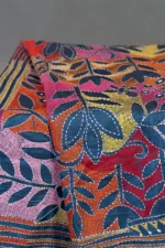 Bolpur – Hand-Stitched Dark Blue Floral Reverse Kantha Saree - Image 4