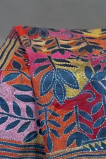 Bolpur – Hand-Stitched Dark Blue Floral Reverse Kantha Saree - Image 2