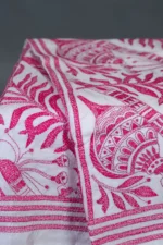 Bolpur – Hand-Stitched White Krishna Flute Motif Nakshi Kantha Saree - Image 2