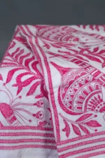 Bolpur – Hand-Stitched White Krishna Flute Motif Nakshi Kantha Saree - Image 3