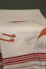 Bolpur – Hand-Stitched Light Pink Stork Motif Nakshi Kantha Saree - Image 2