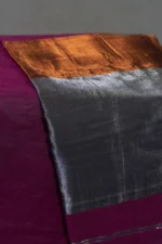 Phulia – Wine Handloom Saree with Lustrous Metallic Highlights - Image 3