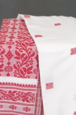 Phulia – White and Red Floral Design Pure Cotton Handloom Saree - Image 2