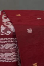 Phulia – Maroon Modern Leafy Design Pure Cotton Handloom Saree - Image 4
