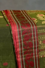Phulia – Leafy Green Modern Floral Design Pure Cotton Handloom Saree - Image 2