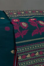 Phulia – Dark Green Modern Floral Design Pure Cotton Handloom Saree - Image 2