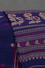 Phulia – Deep Violet Modern Floral Design Pure Cotton Handloom Saree - Image 3
