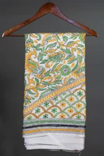 Bolpur – Hand-Stitched White Sunflower Motif Nakshi Kantha Saree - Image 4