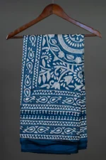 Bolpur – Hand-Stitched Peacock Blue Alpona Nakshi Kantha Saree - Image 2