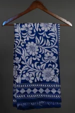 Bolpur – Hand-Stitched Indigo Blue Floral Nakshi Kantha Saree - Image 5